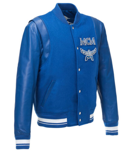 MCM Blue Varsity Stadium Jacket, leather jacket, varsity jacket, mens Blue varsity jacket, Blue leather jacket, Blue varsity jacket, mens wool leather jacket, mens Blue bomber jacket,Blue leather jacket, mens Blue leather jacket, weleatherjacket