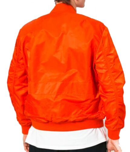 Men Panelled Bomber Orange Satin Jacket