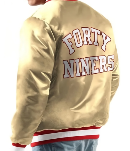 NFL Letterman San Francisco 49ers Satin Jacket, lettermen jacket, satin jacket, 49ers jacket, gold jacket, san fransico jacket, gold satin jacket, we leather jacket, varsity jacket, bomber jacket,varsity 49ers gold jacket, bomber 49ers gold jacket