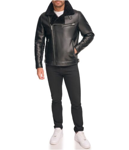 Men's Black Shearling Collar Jacket