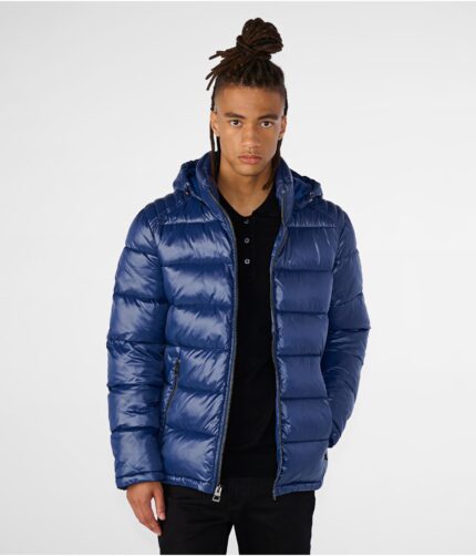 Men's Puffer Jacket With Removable Hood,nylon hooded jacket, removable hooded jacket, polyester jacket, navy blue jacket, navy blue hooded jacket, polyester jacket,navy blue polyester jacket, polyester hood jacket mens hooded jacket, mens removable hood jacket,