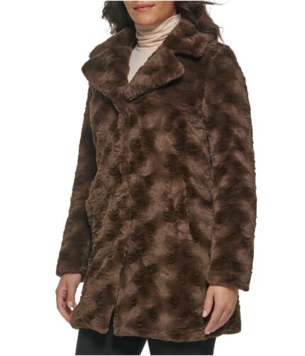 Women's Brown Textured Faux Fur Coat, womens textured coat, womens fur coat, brown fur coat, womens coat,textured coat, polyester coat, womens polyester coat, brown textured coat, brown faux coat,womens brown polyester coat, weleatherjacket