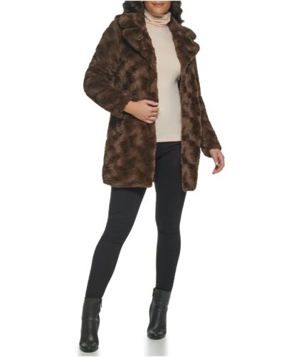 Women's Brown Textured Faux Fur Coat