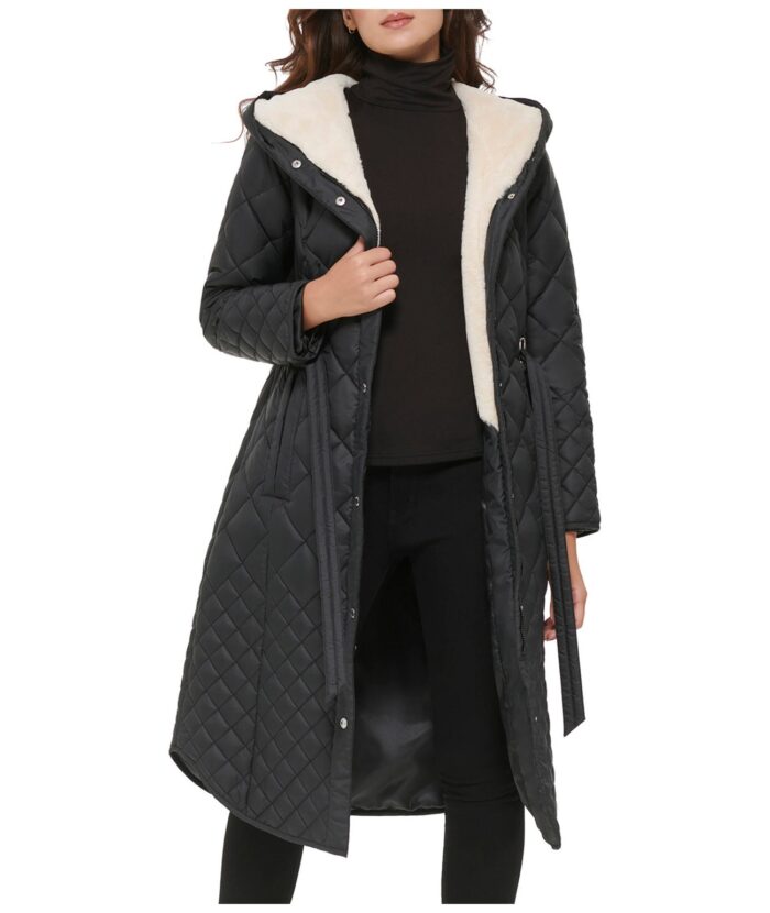 Women's Belted Quilted Long Jacket