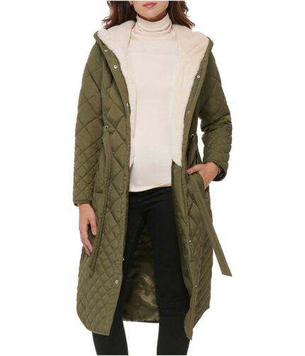 Women's Hooded Belted Long Jacket, womens jacket, polyester jacket, womens long jacket, Olive jacket, Olive polyester jacket, womens polyester jacket, womens Olive polyester Jacket, Olive long jacket, hooded jacket, polyester hooded jacket, Olive hooded jacket, polyester hooded jacket, quilted jacket,long jacket,womens quilted jacket, belted jacket, weleatherjacket