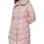 Women's Pink Polyester Belted Neck Jacket, belted jacket, women belted jacket,women belted leather jacket, leather jacket, Pink coat,Pink stadium coat,Pink hooded stadium coat, polyester coat,puffer coat, length coat, womens length coat,womens Pink coat, womens Pink hooded coat, long coat, womens long coat, womens Pink long coat, Pink puffer coat,Pink stadium coat, pink belted coat