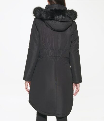 Women's Black Removable Fur Hood Jacket