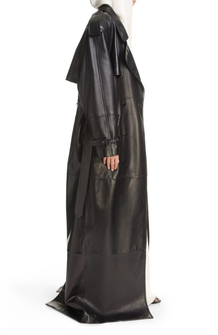 Long Classic Plunge,Plunge Trench Leather Coat, Long Classic Plunge Trench Leather Coat