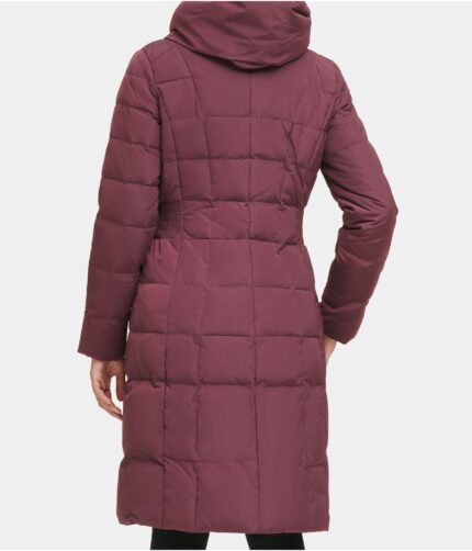 Women's Maroon Polyester Down Coat