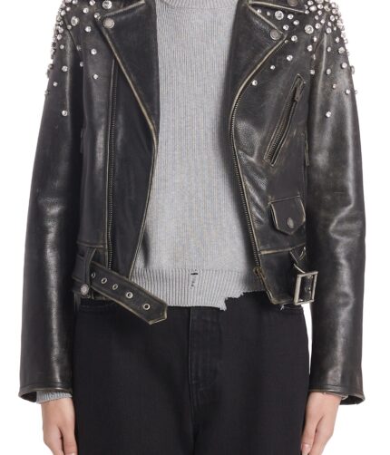 Crystal Embellished Moto,Leather Jacket, Moto Leather Jacket, Crystal Embellished Moto Leather Jacket