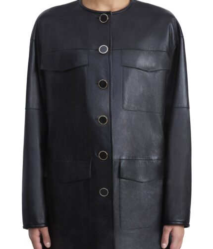 Black Four Pocket,Pocket Overcoat Leather,Black Four Pocket Overcoat Leather