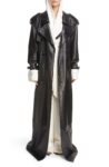 Long Classic Plunge,Plunge Trench Leather Coat, Long Classic Plunge Trench Leather Coat