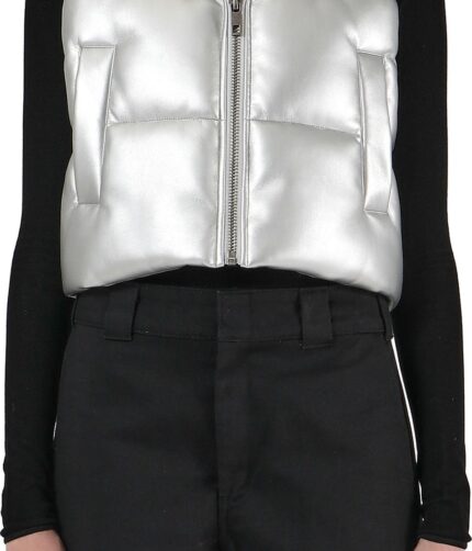 Hooded Puffer Vest Faux, Metallic Crop Hooded, Hooded Puffer Vest Faux Leather