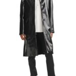 Coat morin faux, Black Leather Coat, Black Morin Faux Leather Coat