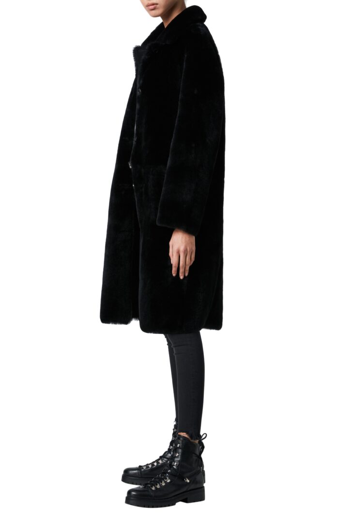 Black Genuine Shearling, Shearling Leather Coat, Black Genuine Shearling Leather Coat