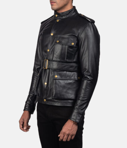 Men's Black Belted Leather Jacket, belted jacket, leather jacket, men's jacket, men's leather jacket, black jacket, black leather jacket, weleatherjacket