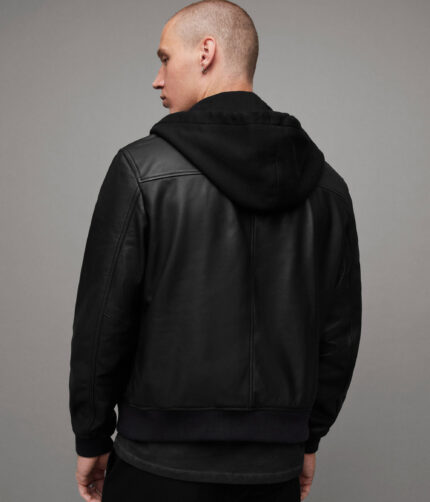 Black Removable Hood Leather Jacket