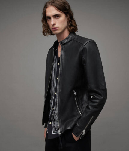 Black Snap Collar Leather Jacket