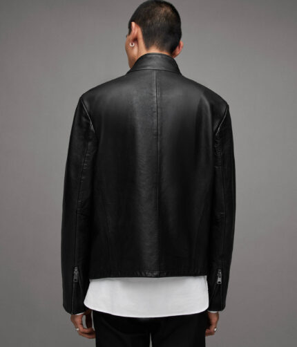 Black Leather Neck Biker Jacket