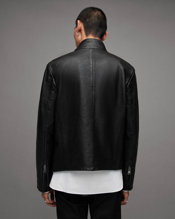 Black Leather Neck Biker Jacket