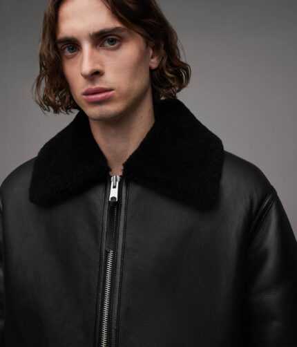 Black Ashford Shearling Relaxed Fit Jacket, leather jacket, men's jacket, men's leather jacket,black jacket, black leather jacket, men,s black jacket, shearling jacket, black shearling jacket ashford jacket, ashford leather jacket,black ashford jacket, weleatherjacket