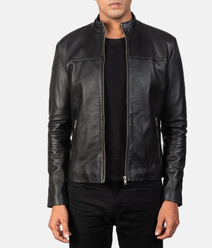 Adornica Black Zipper Leather Jacket, Black jacket, Black leather jacket,adornica jacket, adornica black jacket, leather jacket, men's jacket, men's black jacket, zipper jacket, black zipper jacket, adornica zipper jacket,weleatherjacket