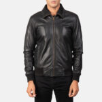 Men's Rolf Black Bomber Jacket, black jacket, black bomber jacket, black leather jacket, leather jacket, men's jacket, men's black jacket, rolf jacket, men's rolf jacket, men's rolf black jacket, weleatherjacket