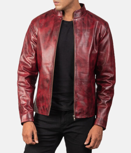 Distressed Burgundy Leather Jacket, men's jacket, men's leather jacket, men's burgundy jacket, burgundy leather jacket, distressed burgundy jacket, distressed jacket, distressed leather jacket, weleatherjacket