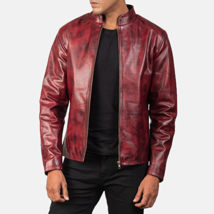 Distressed Burgundy Leather Jacket, men's jacket, men's leather jacket, men's burgundy jacket, burgundy leather jacket, distressed burgundy jacket, distressed jacket, distressed leather jacket, weleatherjacket