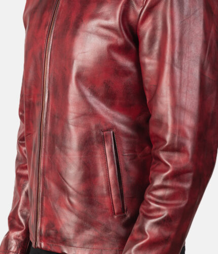 Distressed Burgundy Leather Jacket