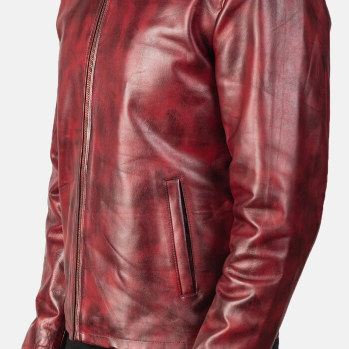 Distressed Burgundy Leather Jacket