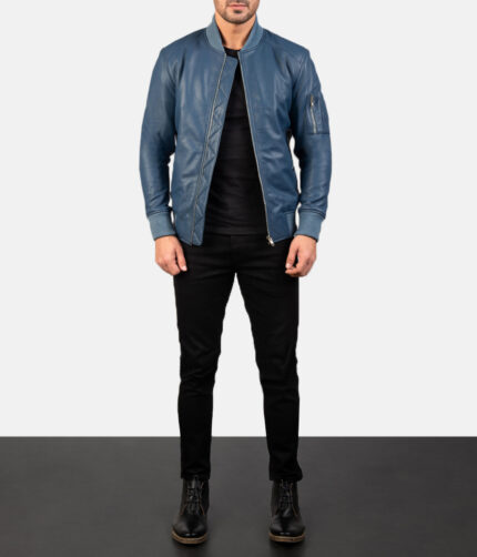 Bomia Blue Leather Bomber Jacket,bomia jacket, bomia leather jacket, bomia blue jacket, leather jacket,men's jacket, men's leather jacket, blue jacket, blue leather jacket,bomber jacket, bomber leather jacket, blue bomber jacket, weleatherjacket