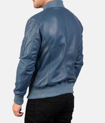 Bomia Blue Leather Bomber Jacket