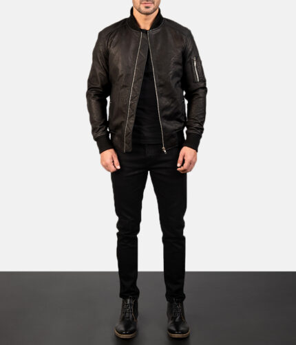 Bomia Distressed Black Bomber Jacket,black jacket, black leather jacket,men's jacket, men's leather jacket, leather jacket, bomber jacket, bomber leather jacket, black bomber jacket, bomia jacket, bomia leather jacket, distressed jacket, distressed leather jacket,distressed black jacket, weleatherjacket