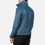 Men's Blue Leather Buttoned Jacket