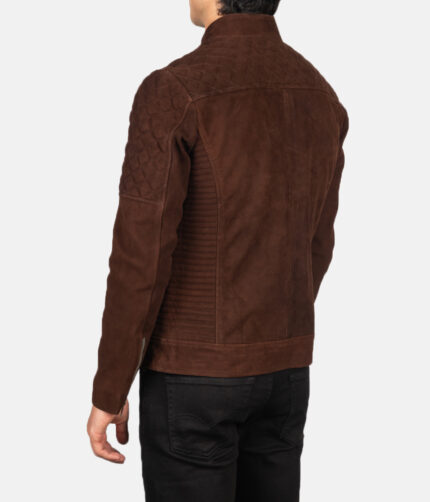 Men's Quilted Brown Suede Biker Jacket,