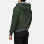 Green Hooded Bomber Suede Jacket