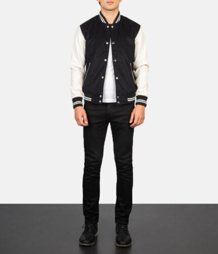 Vaxton Hybrid Varsity Black & White Jacket,Hybrid Varsity Jacket,Varsity Black & White Jacket,Vaxton Black & White Jacket