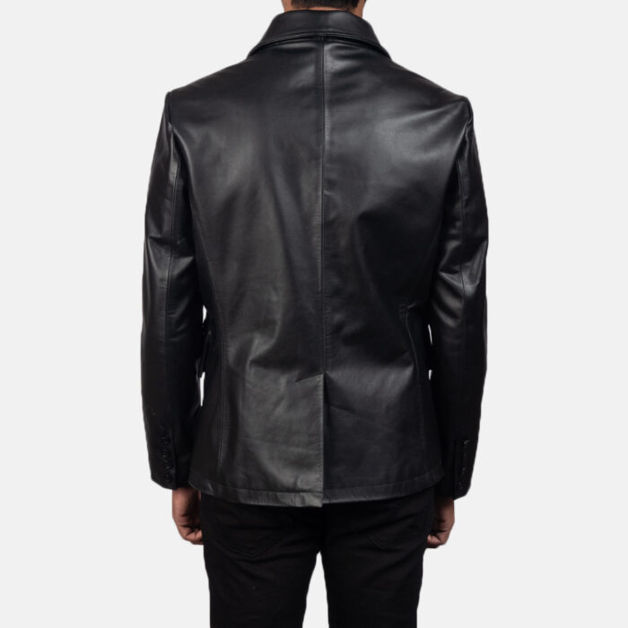 Men's Black Leather Naval Peacoat