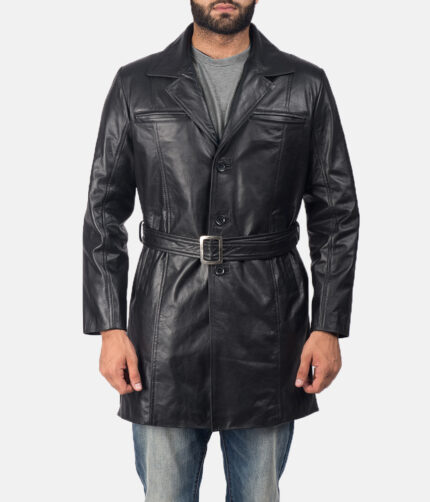 Men's Black Leather Belted Coat, leather coat, furlong coat, black coat, black leather coat,men's coat, men's leather coat, suede leather coat, suede coat,furlong leather coat,black leather coat,infinity coat, infinity suede coat, infinity black coat, button coat, black button coat, belted coat, black leather belted coat, black belted coat, weleatherjacket