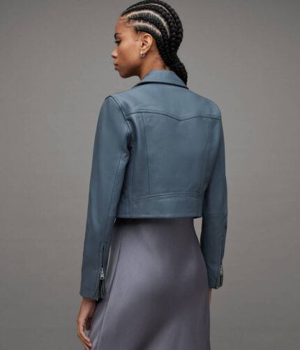 Dalby Cropped Blue Leather Jacket