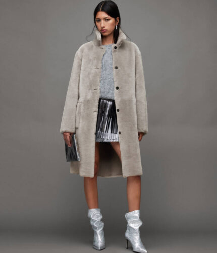 Women's Grey Reversible Shearling Coat