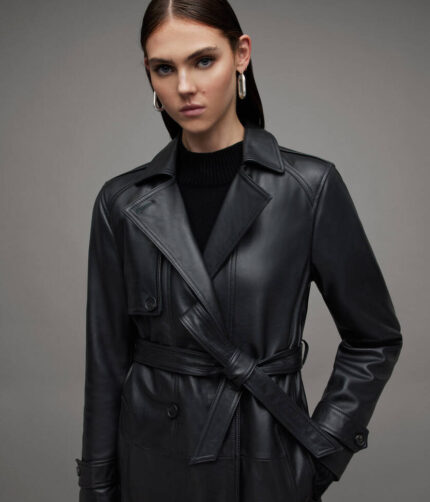 Women's Breasted Leather Trench Coat