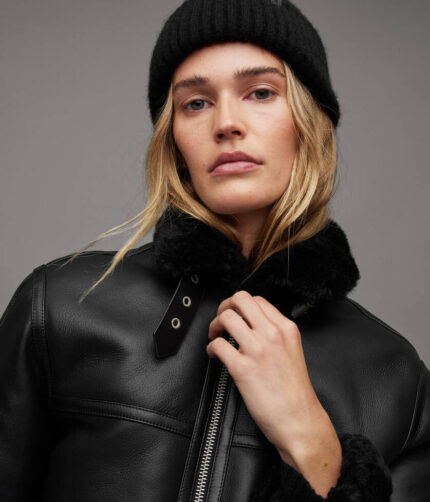 Lorel Black Shearling Flying Jacket