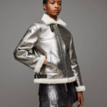 Women's Silver Shearling Flying Jacket