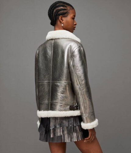 Women's Silver Shearling Flying Jacket