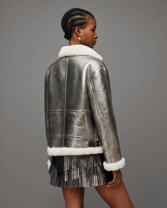 Women's Silver Shearling Flying Jacket