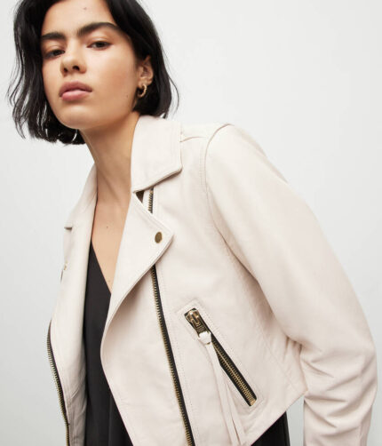 Women's White Cropped Leather Jacket