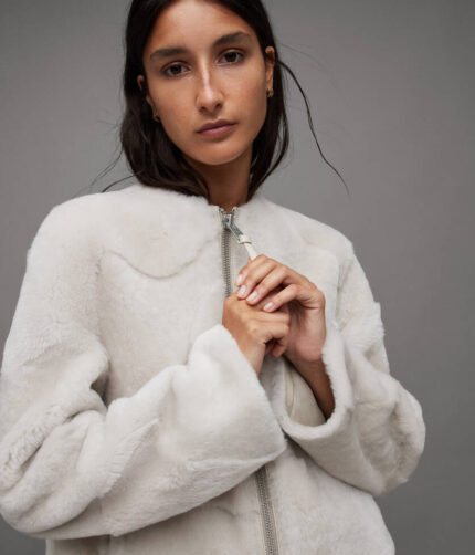 Hania White Relaxed Shearling Jacket