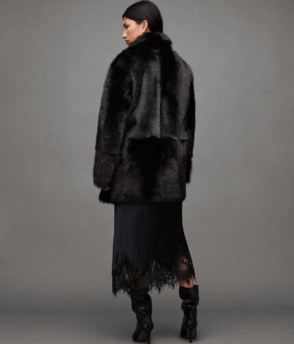 Women's Black Fluffy Shearling Jacket